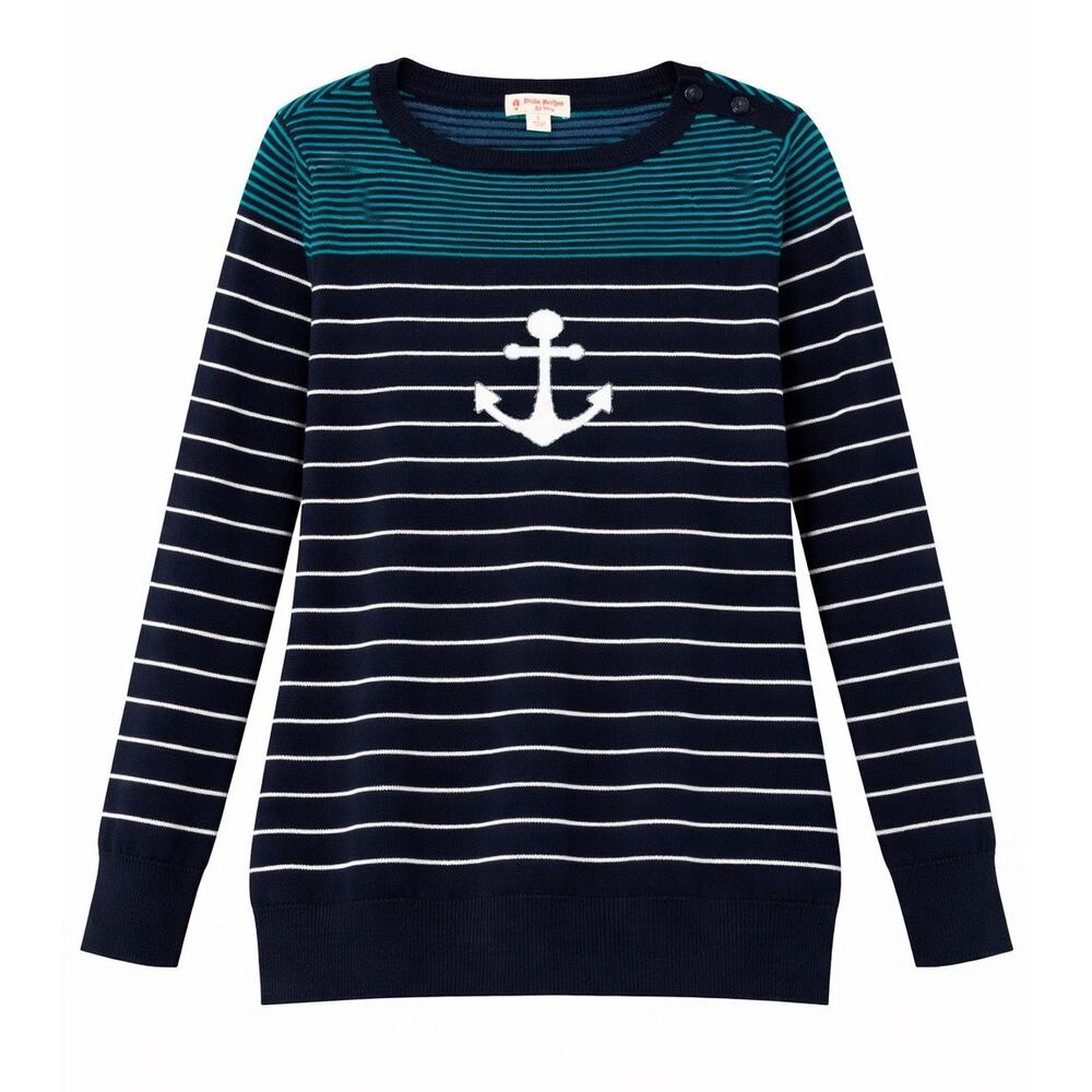 Brooks Brothers Red Fleece Nautical Anchor Sweater Striped Cotton - Size Small